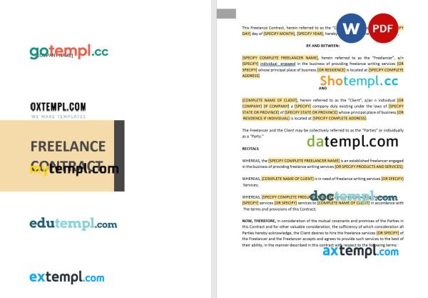 free simple freelance contract template, Word and PDF format