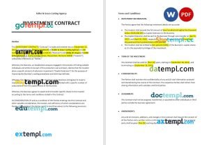 free simple investment contract template, Word and PDF format