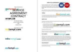 free simple service agreement contract template, Word and PDF format