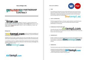 free small business partnership contract template, Word and PDF format
