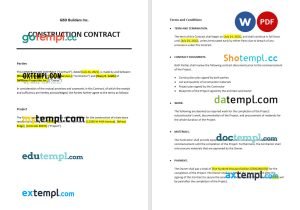 free small construction contract template, Word and PDF format