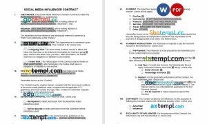 free social media influencer contract template, Word and PDF format