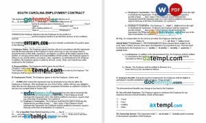 free South Carolina employment contract template, Word and PDF format