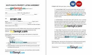 free South Dakota real estate listing agreement template, Word and PDF format
