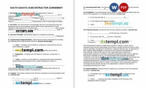 free South Dakota subcontractor agreement template, Word and PDF format