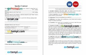 free speaker contract template, Word and PDF format