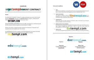 free startup investment contract template, Word and PDF format