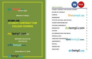 free student contract for college courses template, Word and PDF format