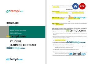 free student learning contract template, Word and PDF format