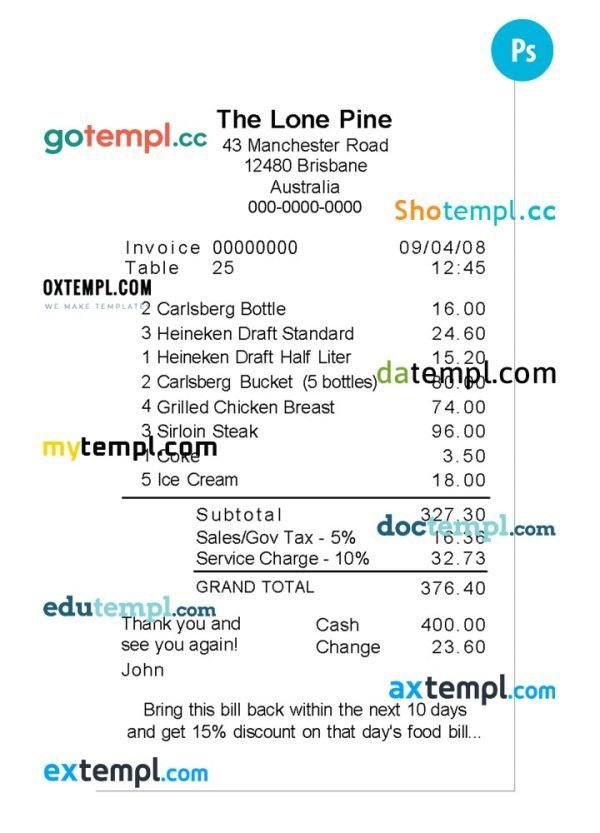 THE LONE PINE payment check PSD template