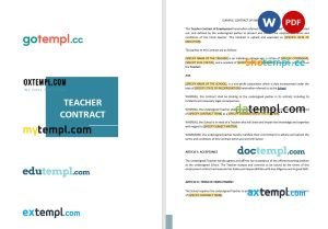 free teacher contract template, Word and PDF format