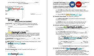 free Tennessee marital settlement agreement template, Word and PDF format