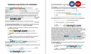 free Tennessee subcontractor agreement template, Word and PDF format