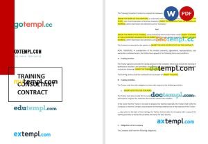 free training consultant contract template, Word and PDF format