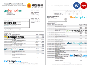 USA Suncoast bank statement Word and PDF template, 3 pages