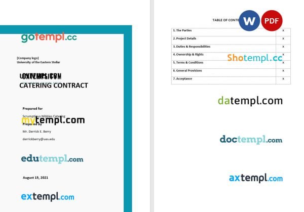 free university catering contract template, Word and PDF format