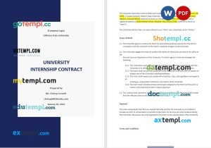 free university internship contract template, Word and PDF format