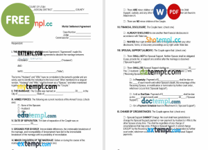 free Utah marital settlement agreement template, Word and PDF format