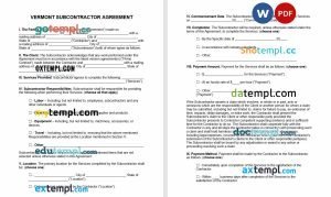 free Vermont subcontractor agreement template, Word and PDF format