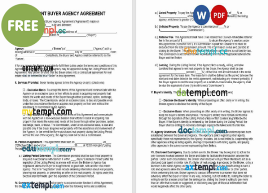 free Vermont buyer agency agreement template, Word and PDF format