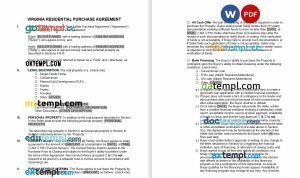 free Virginia residential purchase agreement template, Word and PDF format