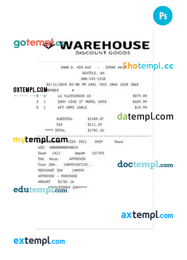 WAREHOUSE receipt PSD template