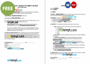 free Washington D.C. notice to comply or quit template, Word and PDF format