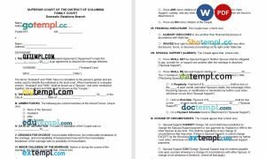 free Washington DC marital settlement agreement template, Word and PDF format
