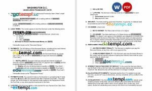 free Washington DC unsecured promissory note template, Word and PDF format