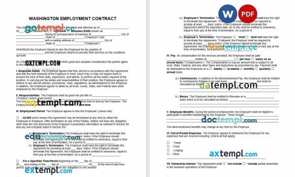 free Washington employment contract template, Word and PDF format