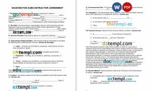 free Washington subcontractor agreement template, Word and PDF format