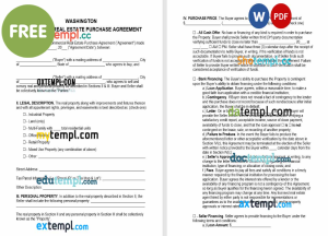 free Washington commercial real Estate purchase agreement template, Word and PDF format