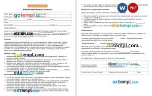 free website maintenance contract template, Word and PDF format