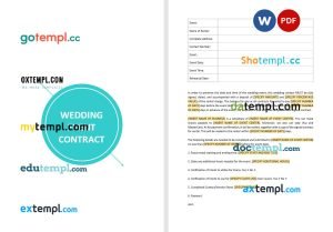 free wedding event contract template, Word and PDF format