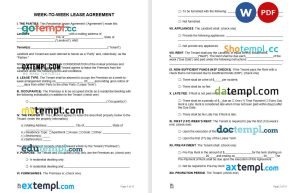 free week to week lease agreement template, Word and PDF format