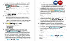 free West Virginia non-disclosure agreement NDA template, Word and PDF format