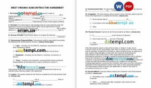 free West Virginia subcontractor agreement template, Word and PDF format
