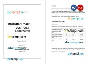 free wholesale contract agreement template, Word and PDF format