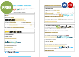 free employment contract worksheet template, Word and PDF format