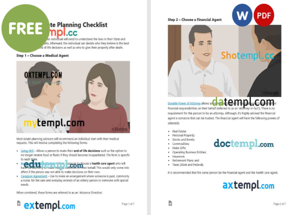 free estate planning checklist template, Word and PDF format