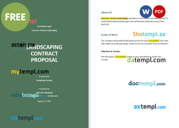 free landscape contract proposal template, Word and PDF format