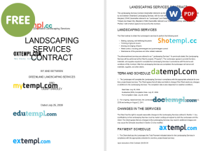 free landscaping services contract template, Word and PDF format