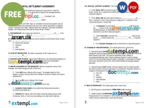 free marital settlement agreement template, Word and PDF format