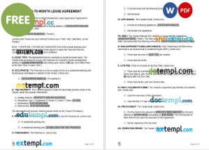 free month to month lease agreement template, Word and PDF format