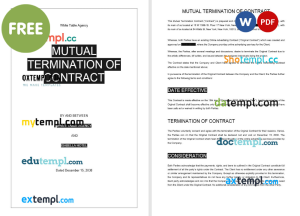 free mutual termination of contract template, Word and PDF format
