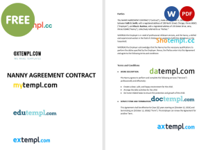 free nanny agreement contract template, Word and PDF format