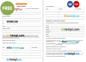 free nanny contract template, Word and PDF format, version 2