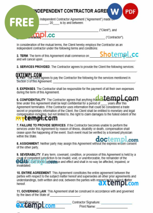 free Ohio non-compete agreement template, Word and PDF format