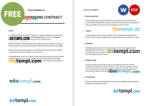 free owner financing contract template, Word and PDF format