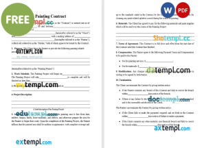 free painting contract template, Word and PDF format